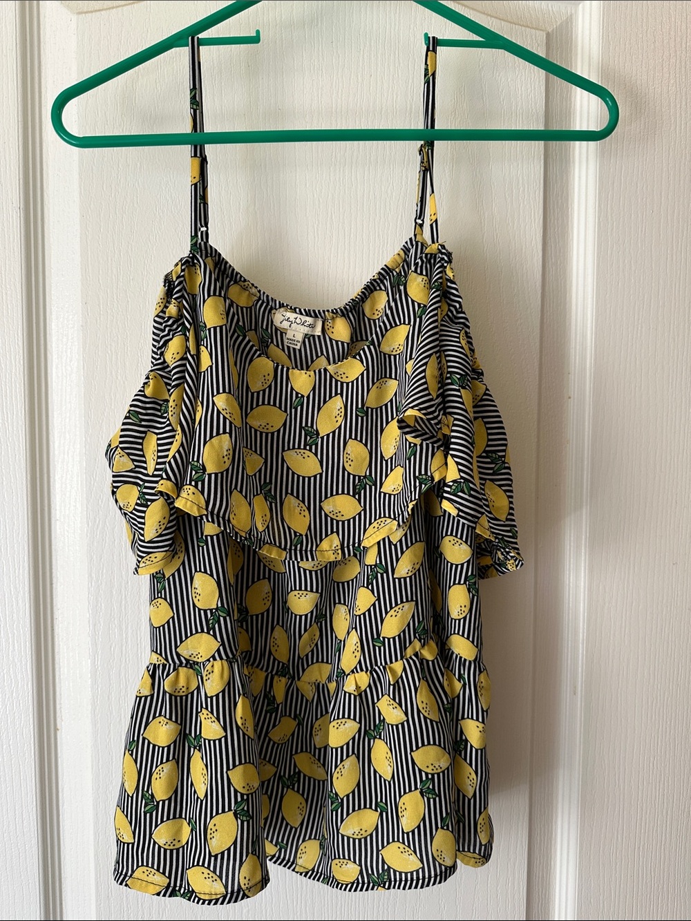 Lily White Yellow Lemon Print Cold-Shoulder Top